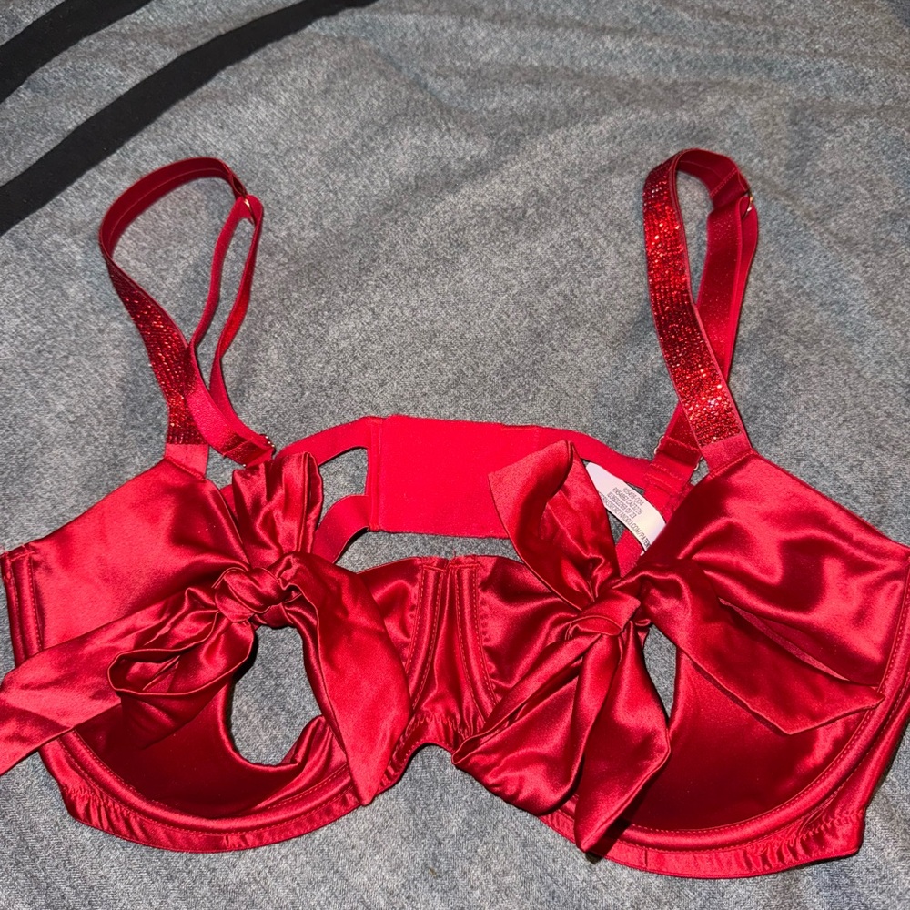 Victoria's Secret Red Satin Bow Bra